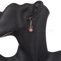 304ステンレススチール製ギフトダングルイヤリング  ガラスと  ゴールドカラー  34~36x10.5~13mm&nbsp;EJEW-JE06684