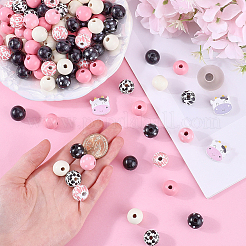 9 Styles Painted Natural Wood Beads&nbsp;WOOD-SP0001-04