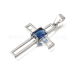 真鍮舗装ブルーキュービックジルコニアペンダント  クロスチャーム  プラチナ  38x24.5x5mm  穴：8x3.5mm&nbsp;CU-CBA4BAF-01P