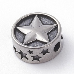 316サージカルステンレスビーズ  スターとフラットラウンド  アンティークシルバー  10.5x5mm  穴：2mm&nbsp;STAS-G186-16AS