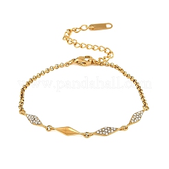 304ステンレススチール製パヴェクリアキュービックジルコニアリンクチェーンブレスレット（女性用）  18KGP本金メッキ  菱形  6.54インチ（16.6cm）&nbsp;SA-CBAABBA-07B-G