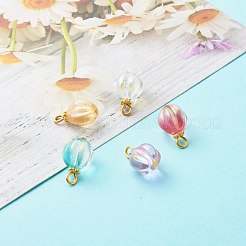 ガラスチャーム  鉄製のヘッドピンとチベットスタイルの合金スペーサービーズ付き  カボチャ  ミックスカラー  16x10mm  穴：3x2.5mm&nbsp;PALLOY-JF00811