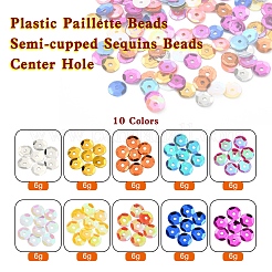 60g10色のプラスチックスパンコールビーズ  半カップ状のスパンコールビーズ  中ハート孔  ミックスカラー  5x0.5mm  穴：1mm  6 G /カラー&nbsp;FIND-YW0001-43