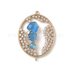 Brass Micro Pave Clear Cubic Zirconia and Glass Oval Connector Charms&nbsp;KK-I276-31G-B