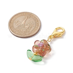 花の手作りランプワークペンダント装飾  ガラスビーズと合金製カニカン付き  ミックスカラー  42mm&nbsp;HJEW-JM01676
