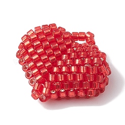 シードビーズ ビーズチャーム  ハートペンダント  レッド  21.5x22x8mm  穴：4mm&nbsp;PALLOY-MZ00262-04