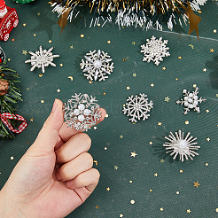 7Pcs 7 Styles Snowflake Alloy Rhinestone Lapel Pins&nbsp;JEWB-FH0002-45