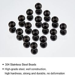 丸型304ステンレススチールビーズ30個  電気泳動黒  8x7mm  穴：3mm&nbsp;STAS-UN0025-14
