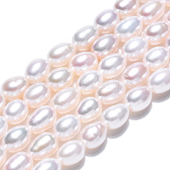 天然養殖淡水パールビーズ連売り  ライス  乳白色  5.5~7x4.5mm  穴：0.6mm  55個/連  13.58インチ（34.5cm）&nbsp;PEAR-N012-04J