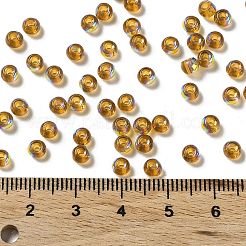 ガラスシードビーズ  半分メッキ  透明色の虹  丸い穴  ラウンド  ダークチソウ  4x3mm  穴：1.2mm  7500個/ポンド&nbsp;SEED-H002-A-A622