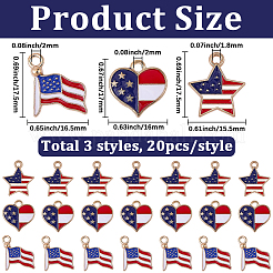 60Pcs 3 Styles Independence Day Alloy Enamel Pendants&nbsp;ENAM-BM0001-39