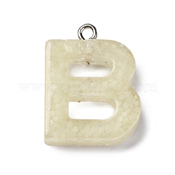 蓄光樹脂チャーム  暗闇で光る  プラチナメッキループ付き  文字L  文字B  23x18x5mm  穴：1.8mm&nbsp;RESI-I059-B02