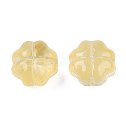 透明なスプレー塗装ガラスビーズ  クローバー  シャンパンイエロー  11.5x11.5x7.5mm  穴：1mm&nbsp;GLAA-N035-028-C04