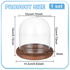 ガラスカバー  装飾ショーケース  クローシュベルジャーテラリウムウッドベース付き  バリーウッド  143x130mm&nbsp;DJEW-WH0034-74A-01