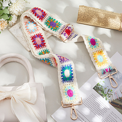 エスニックスタイルの布刺繍、カラフルな花のウェビングバッグストラップ  黄金トーン合金パーツ  ベージュ  790x52x16mm&nbsp;DIY-WH20053-22A