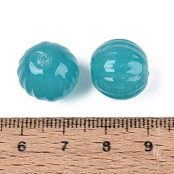 手作りのリブ付きランプワークビーズ  ラウンド  ダークターコイズ  13.5~15mm  穴：0.8~2mm&nbsp;LAMP-N042-04B