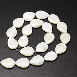 天然トロチッドシェル/トロカスシェルビーズ連売り  ティアドロップ  乳白色  17~18x13x4mm  穴：1mm  約23個/連  15.75インチ&nbsp;SSHEL-K009-01-A