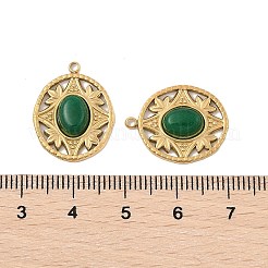 染め天然マレーシアジェイドのペンダント  楕円形のチャーム  PVD真空メッキ304ステンレススチールセッティング  18KGP本金メッキ  20x16x4.5mm  穴：1.4mm&nbsp;STAS-P380-22G-02