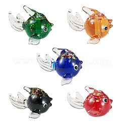 5個5色手作りランプワークビーズ  フグ  ミックスカラー  27~28x16~17x19~21mm  穴：1.1mm  1pc /カラー&nbsp;LAMP-TA0002-21