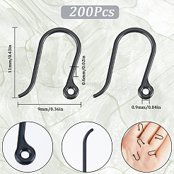 プラスチックピアスフック200個  耳ワイヤー  水平ループ付き  ブラック  11x9x0.6mm  穴：0.9mm&nbsp;KY-SC0001-81A