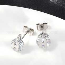 304ステンレススチールマイクロパヴェクリアキュービックジルコニアスタッドピアス  フラットラウンド  ステンレス鋼色  10x8mm&nbsp;EJEW-Z089-03P