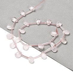 天然石ローズクォーツビーズ連売り  多面カット  ティアドロップ  トップ掘削  12x8x3.5mm  穴：0.9mm  約22~25個/連  13.78''（35センチメートル）&nbsp;G-Q167-A05-01