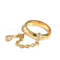 304 Stainless Steel Micro Pave Clear Cubic Zirconia Finger Rings&nbsp;FS-WGB0E10-02