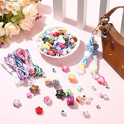 Diyキーホルダー作成キット  ビニール袋を含む  紙カード  アクリルビーズとレジンビーズ  合金の留め金  コー​​ド  命令  ミックスカラー  618個/セット&nbsp;DIY-CJZ0001-02