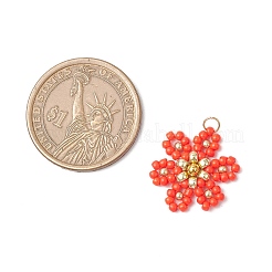 ガラスシードビーズの花のペンダント  304ステンレススチール製丸カン付き  トマト  22.5x17.5x4mm  穴：2.5mm&nbsp;PALLOY-MZ00712-03