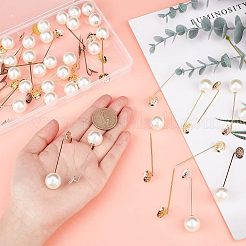 真鍮製ブローチピン金具20セット  ふるいの基本セッティング  プラスチック製の模造パールビーズ付き  ラウンド  ゴールドカラー  67x15.6mm  トレイ：12mm&nbsp;KK-NB0002-72