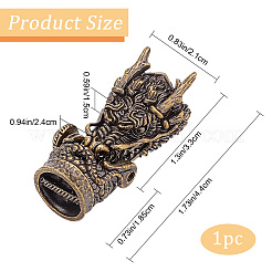 真鍮製コードエンドパーツ  エンドキャップ  竜の頭  アンティークブロンズ  40mm  穴：5.8x12mm  内径：11x5mm&nbsp;FIND-WH0044-67-1