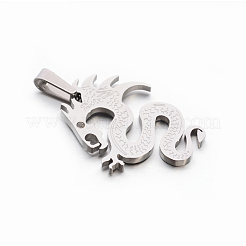 メンズ 304 ステンレス ラインストーン ドラゴン ペンダント  ステンレス鋼色  40.5x32x2.5mm  穴：4x11mm&nbsp;STAS-E090-42P