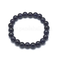 合成ブルーゴールドストーンビーズストレッチブレスレット  ラウンド  1-7/8インチ（4.8cm）  ビーズ：8mm&nbsp;BJEW-G617-01B-02