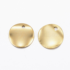 304ステンレススチールチャーム  テクスチャ  キャンバー付きフラットラウンド  24KGP本金メッキ  10x0.3mm  穴：1mm&nbsp;X-STAS-H557-39G