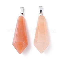 ナチュラルレッドアベンチュリンポインテッドペンダント  プラチナメッキ真鍮ループ付き  弾丸  35.3~38x13~14mm  穴：6.5x2.8mm&nbsp;G-I314-02P-03