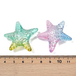 UVメッキ透明アクリルビーズ  虹色の  ヒトデ  ツートン  ミックスカラー  38.5x39x12.5mm  穴：3mm&nbsp;OACR-A040-07