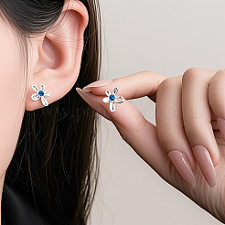 女性用亜鉛合金ラインストーンスタッドピアス  花  プラチナ  12x10mm&nbsp;WGBF331-01