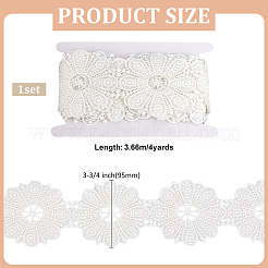 4 ヤードの花ポリエステル刺繍レースリボン  洋服アクセサリーデコレーション  フローラルホワイト  3-3/4インチ（95mm）&nbsp;OCOR-MA0001-41A