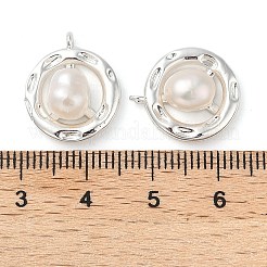 真鍮パヴェ天然淡水真珠ペンダント  リングチャーム  925銀メッキ  17x15x6mm  穴：1.5mm&nbsp;KK-U045-17S