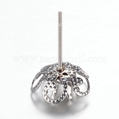 変色しにくい304ステンレススチールスタッドピアスセッティング  花  ステンレス鋼色  トレイ：5mm  16x10.3mm  ピン：0.7mm&nbsp;STAS-G081-56P