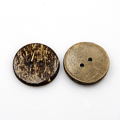 ココナッツボタン  2穴  フラットラウンド  ココナッツブラウン  25x3mm  穴：2mm&nbsp;COCO-I002-098