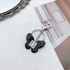 樹脂製の蝶と合金のエナメル棺のペンダントキーホルダー  ハートカニカン付き  ブラック  72~75mm&nbsp;PW-WG958C1-01