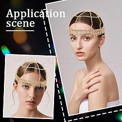 合金ラインストーンメッシュヘッドバンド  女性と女の子のためのヘアアクセサリー  ゴールドカラー  224x6mm&nbsp;OHAR-WH20005-32G