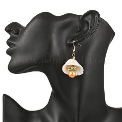 304 Stainless Steel Shell Shape with Round Dangle Earrings&nbsp;EJEW-MZ00549-05