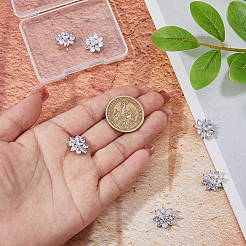 6穴亜鉛合金シャンクボタン1個  キュービックジルコニア付き  花  プラチナ  15mm  穴：7mm&nbsp;FIND-DC0005-27