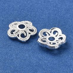 真鍮製ビーズキャップ  花  925銀メッキ  8x8.5x2.5mm  穴：1.6mm&nbsp;KK-B142-05S