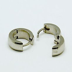 個性的ユニセックス 304 ステンレススチール ハギー フープ イヤリング  厚手フープピアス  銀色のメッキ  8.5~9x9~10x3.5~4mm  ピン：0.5mm&nbsp;EJEW-G120-38A