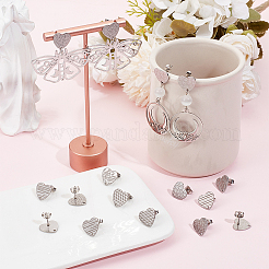 48Pcs 6 Styles Textured Heart 304 Stainless Steel Stud Earring Findings&nbsp;STAS-SP0001-48