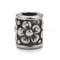 304ステンレススチールヨーロピアンビーズ  大穴ビーズ  花柄を持つ列  アンティークシルバー  10x9mm  穴：4.8mm&nbsp;STAS-G256-22AS