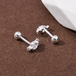 キャンディ925スターリングシルバーマイクロパヴェクリアキュービックジルコニアスタッドピアス  プラチナ  3x6mm&nbsp;EJEW-K317-14G